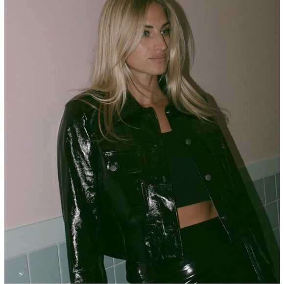 LITA by Ciara Black Patent Leather Crop Jacket xxsmall - Picture 4 of 13